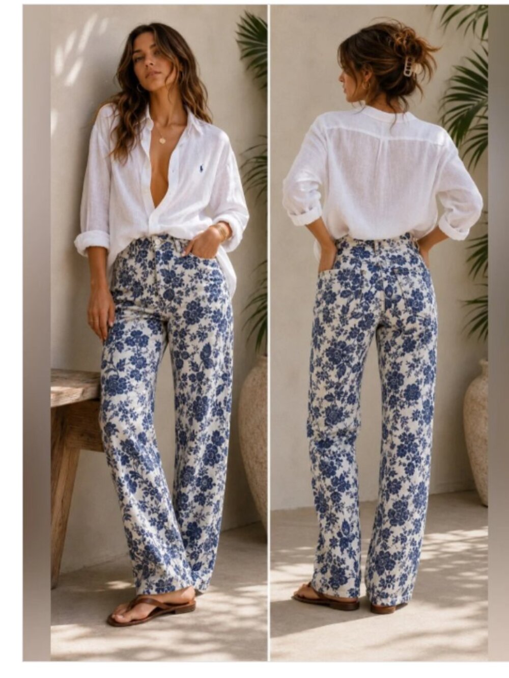 Lauren Ralph Lauren High Rise 100% Linen Floral Toile Trouser Pants Size 16